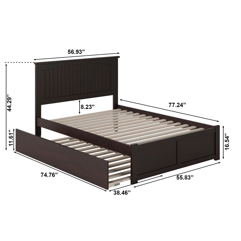 Bowery Hill Full Wood Platform Bed with Footboard and Full Trundle in Espresso