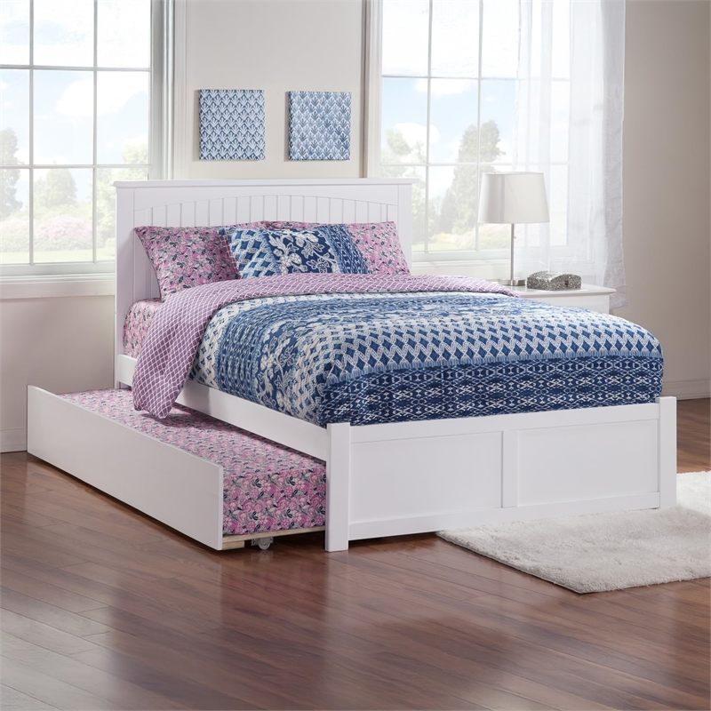 Bowery Hill Full Wood Platform Bed with Footboard and Full Trundle in White