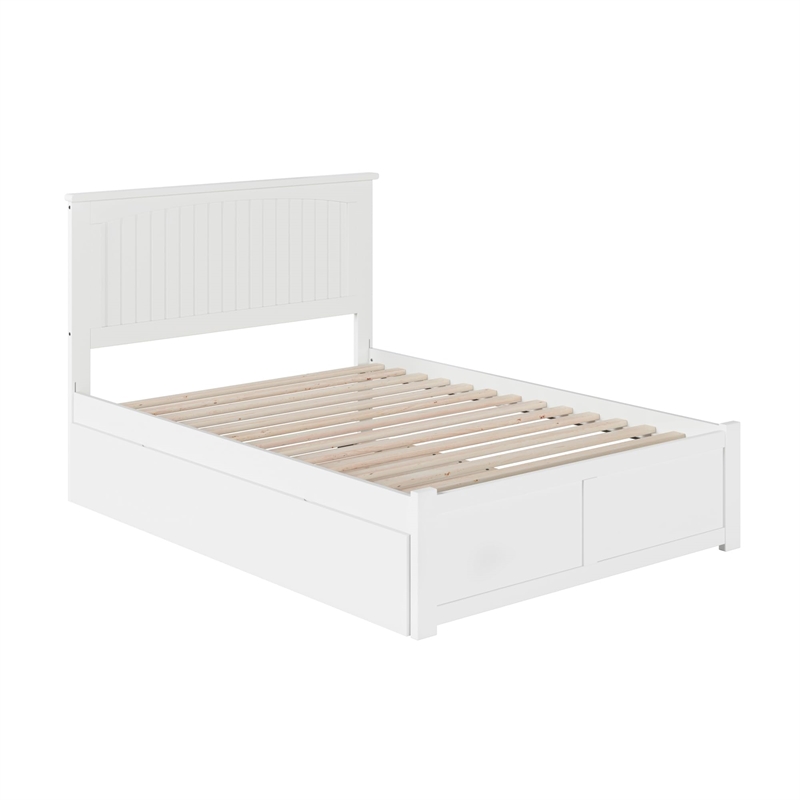 Bowery Hill Full Wood Platform Bed with Footboard and Full Trundle in White