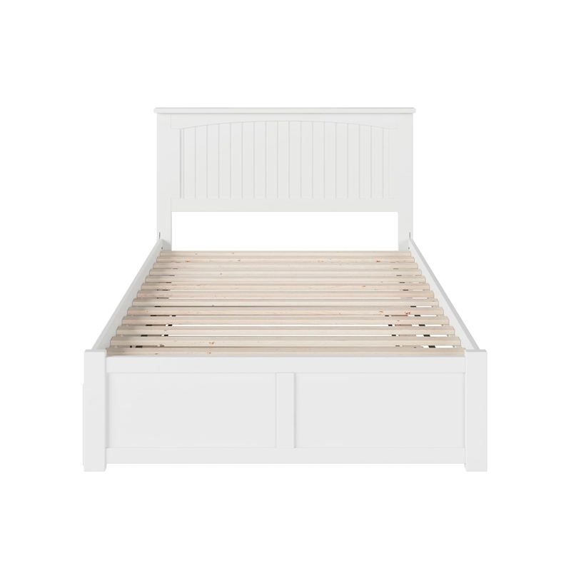 Bowery Hill Full Wood Platform Bed with Footboard and Full Trundle in White