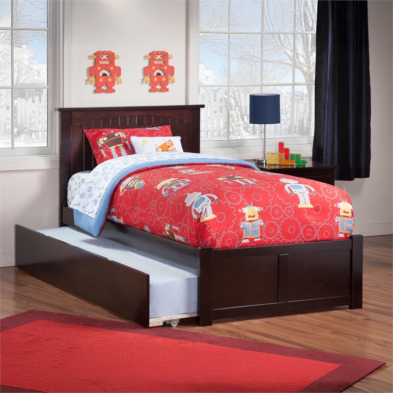 Bowery Hill Full Wood Platform Bed with Footboard and Full Trundle in Grey