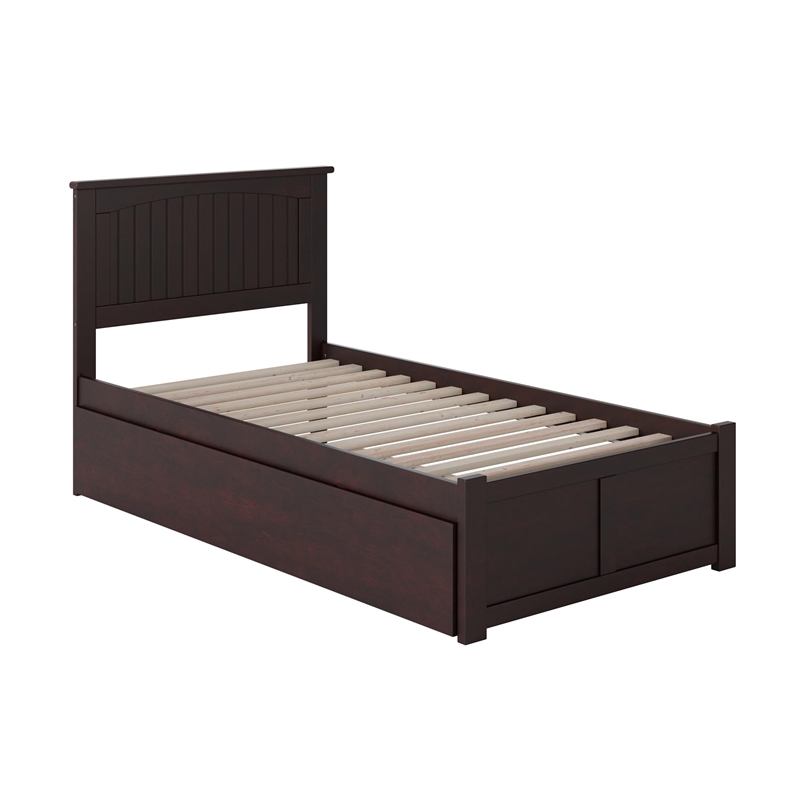 Bowery Hill Full Wood Platform Bed with Footboard and Full Trundle in Grey