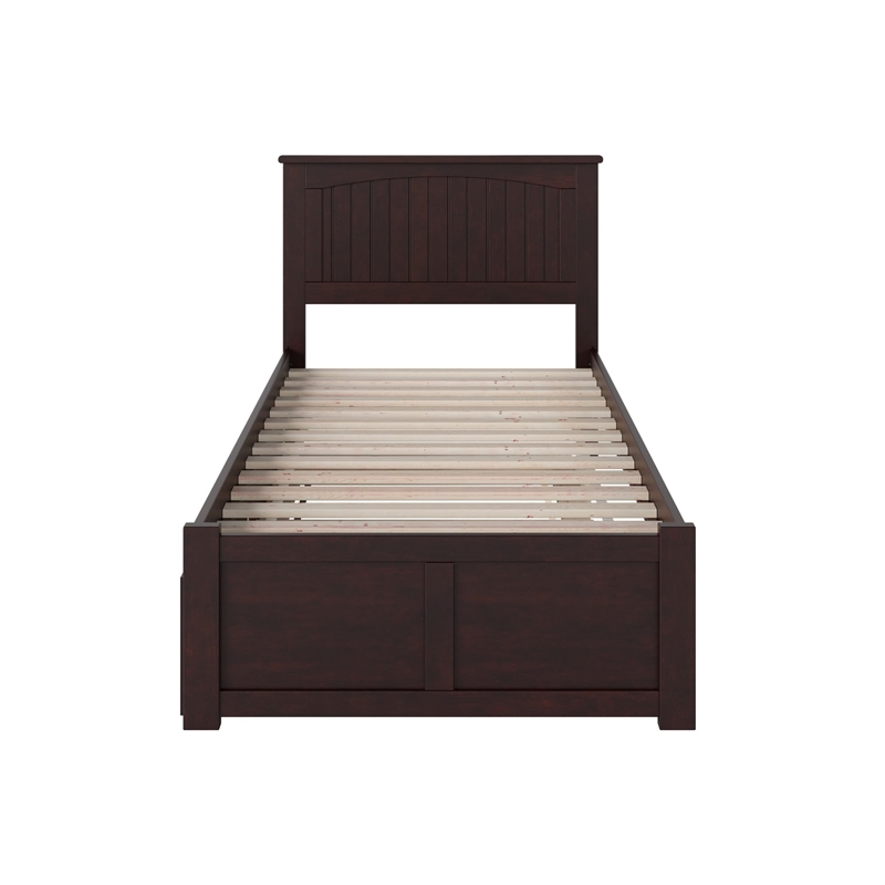 Bowery Hill Full Wood Platform Bed with Footboard and Full Trundle in Grey