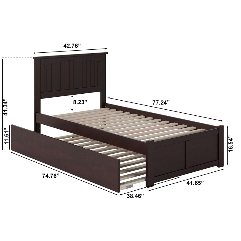 Bowery Hill Full Wood Platform Bed with Footboard and Full Trundle in Grey