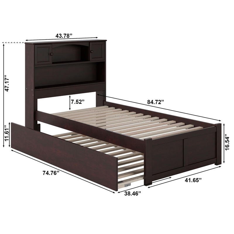 Bowery Hill Contemporary Full Solid Wood Bed with Full Trundle in Grey