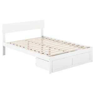 Bowery Hill Modern Wood Full Bed with Foot Drawer & Slat Kit in White