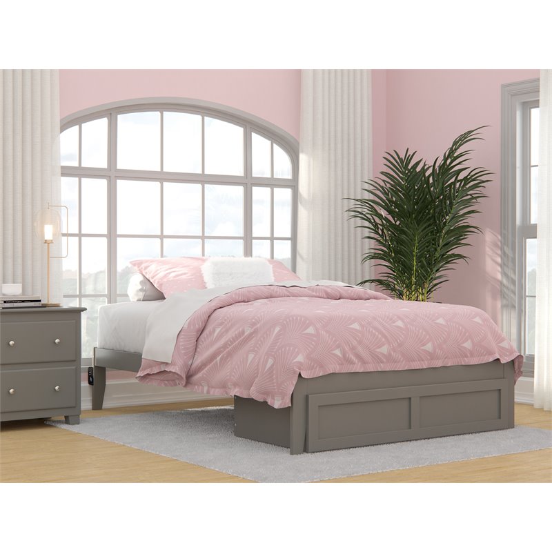 Bowery Hill Modern Wood Full Bed with Foot Drawer with USB Charger in Gray