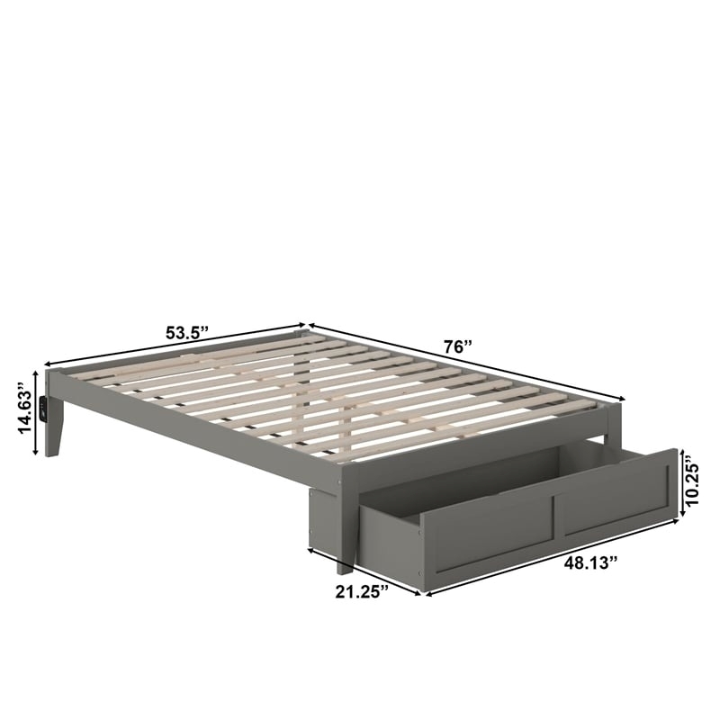 Bowery Hill Modern Wood Full Bed with Foot Drawer with USB Charger in Gray
