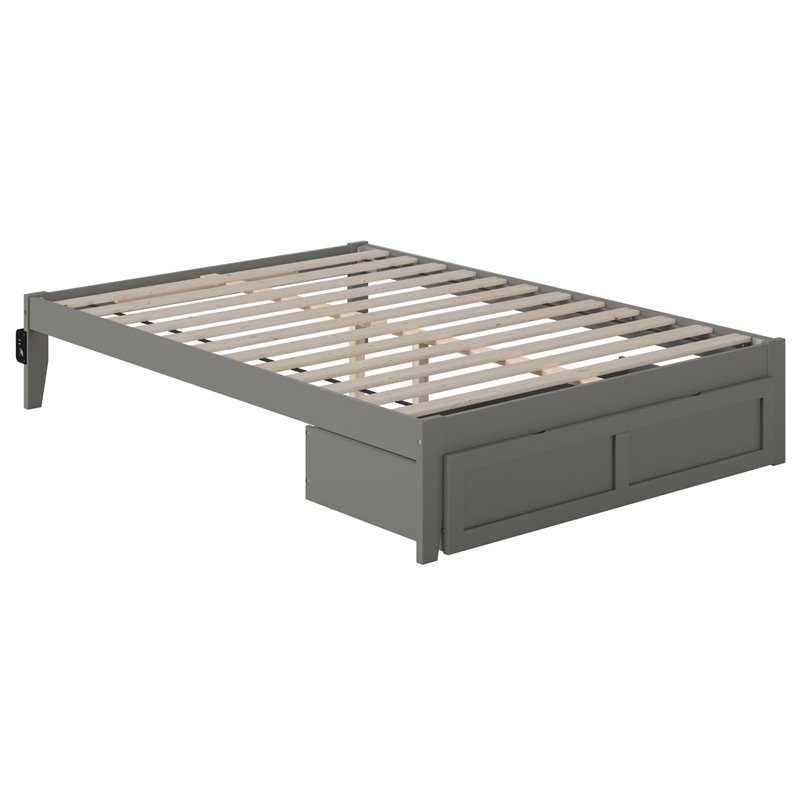 Bowery Hill Modern Wood Full Bed with Foot Drawer with USB Charger in Gray