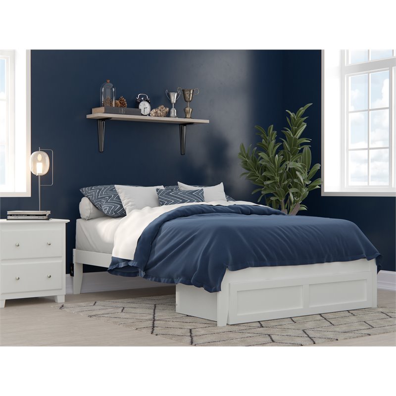 Bowery Hill Modern Wood Full Bed with Foot Drawer and USB Charger in White