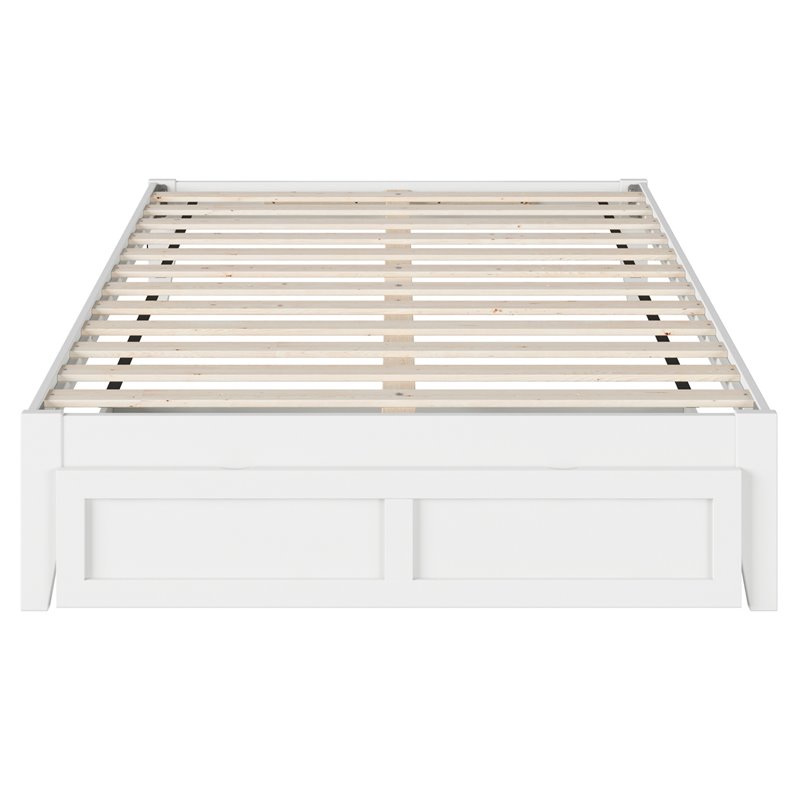 Bowery Hill Modern Wood Full Bed with Foot Drawer and USB Charger in White