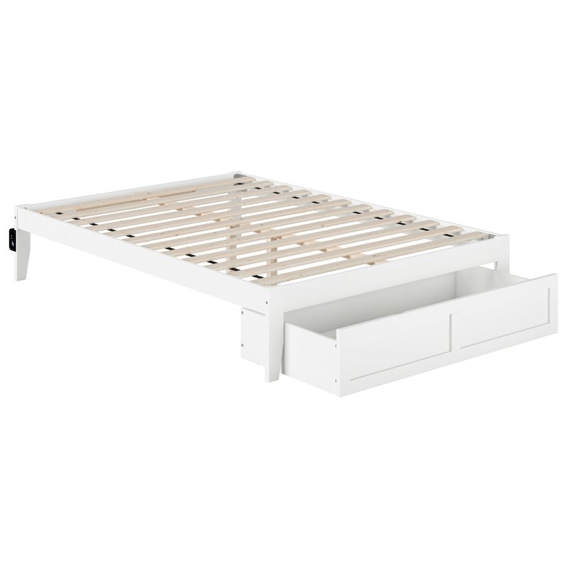 Bowery Hill Modern Wood Full Bed with Foot Drawer and USB Charger in White