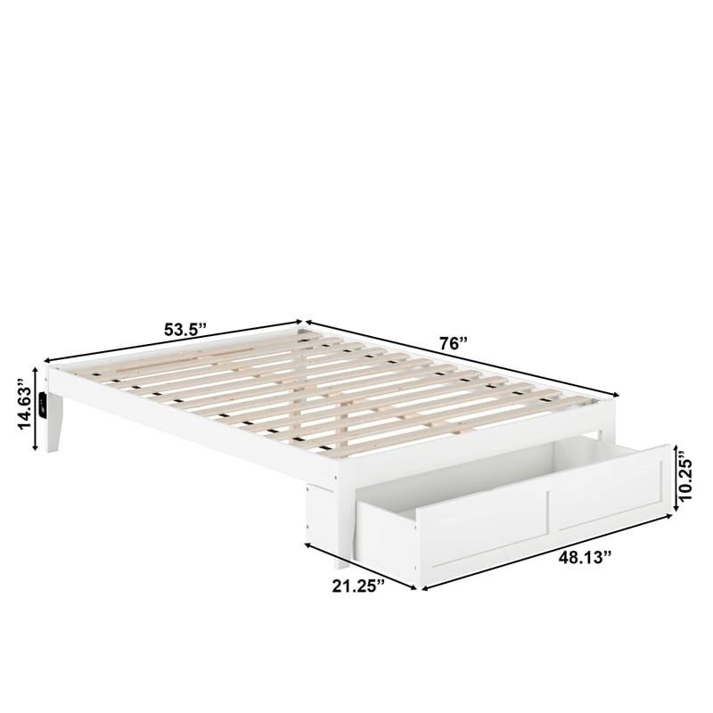 Bowery Hill Modern Wood Full Bed with Foot Drawer and USB Charger in White