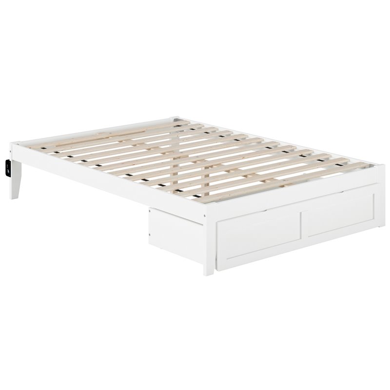 Bowery Hill Modern Wood Full Bed with Foot Drawer and USB Charger in White