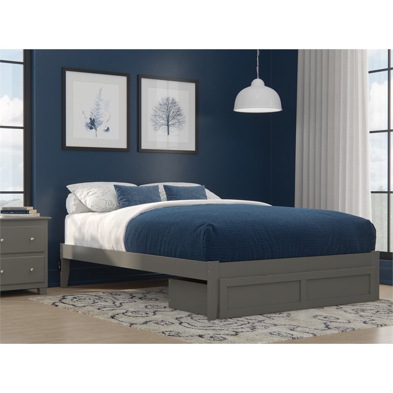 Bowery Hill Modern Wood Queen Bed with Foot Drawer with USB Charger in Gray