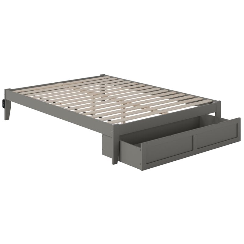Bowery Hill Modern Wood Queen Bed with Foot Drawer with USB Charger in Gray
