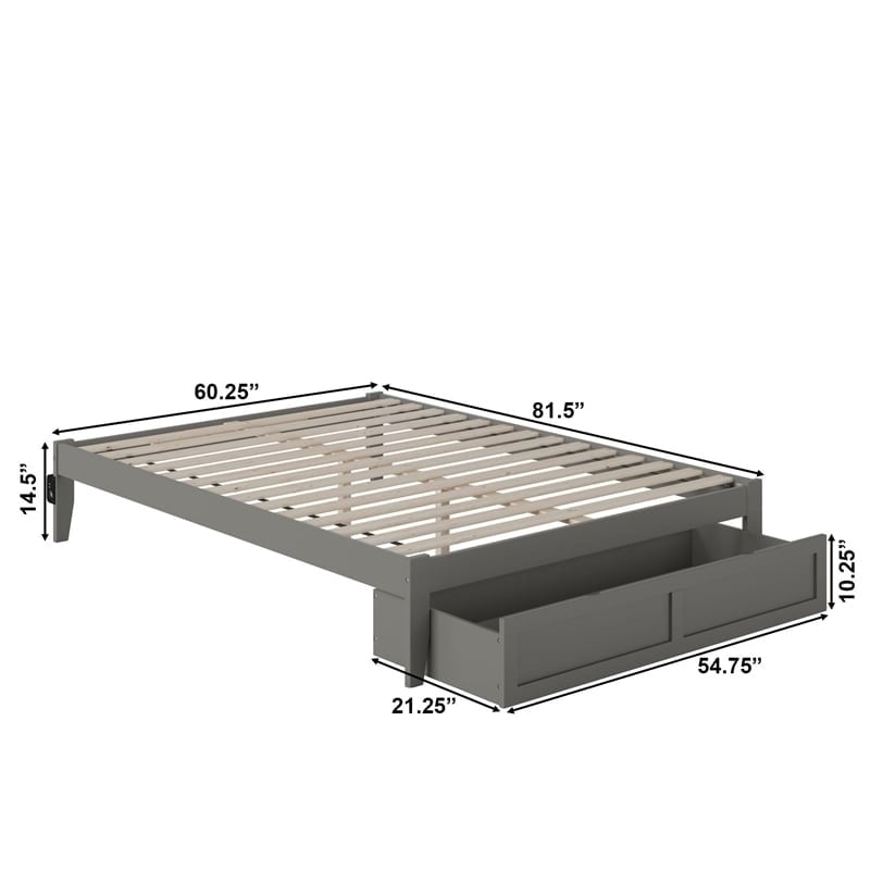 Bowery Hill Modern Wood Queen Bed with Foot Drawer with USB Charger in Gray
