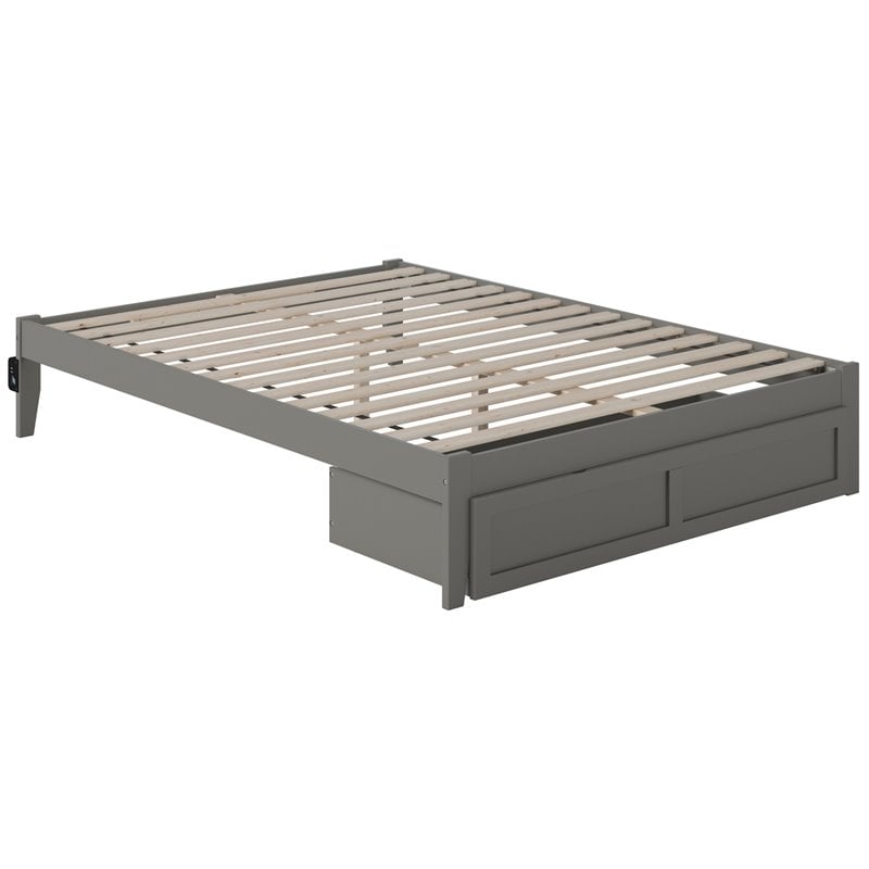 Bowery Hill Modern Wood Queen Bed with Foot Drawer with USB Charger in Gray
