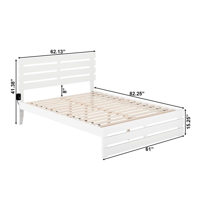 Bowery Hill Farmhouse Solid Wood Queen Bed w/ Footboard & USB Charger in White