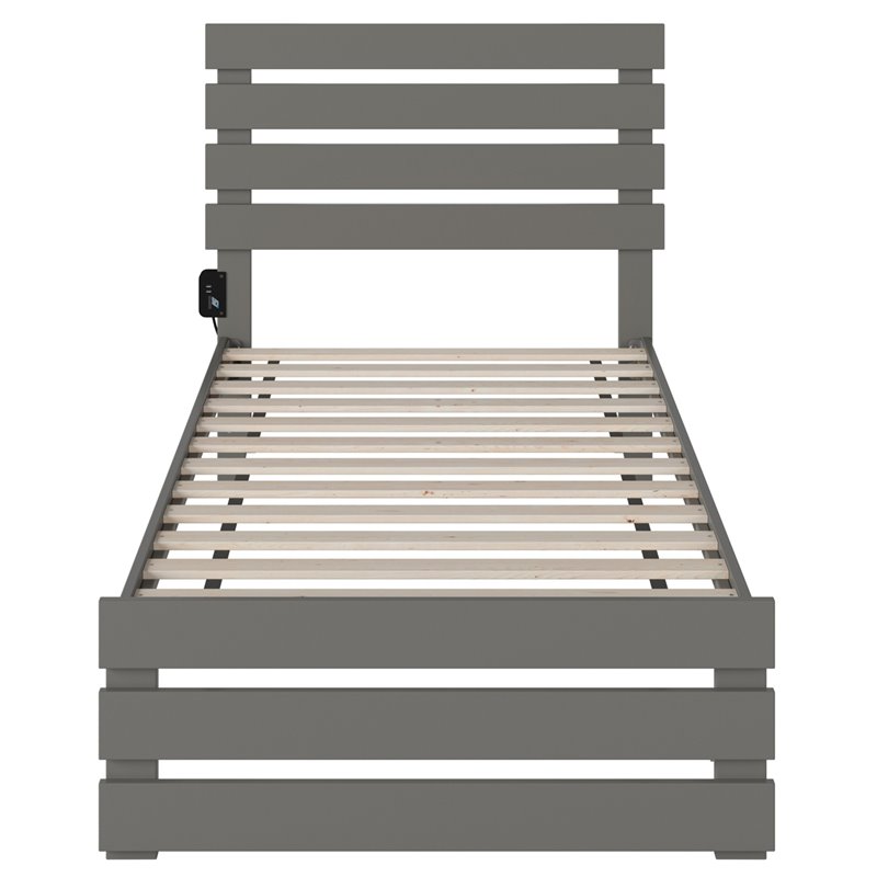 Bowery Hill Farmhouse Solid Wood Twin Bed with Footboard in Gray