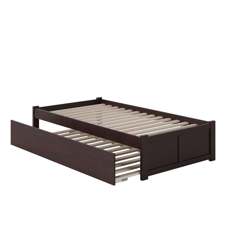 Bowery Hill Modern Wood Twin XL Platform Panel Bed with Trundle in Espresso