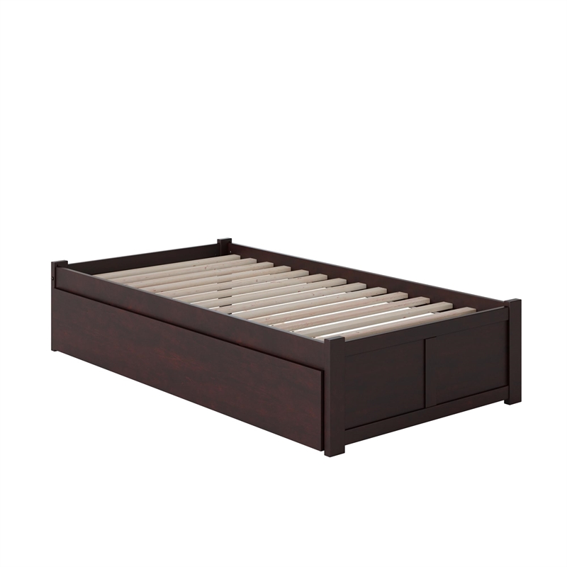Bowery Hill Modern Wood Twin XL Platform Panel Bed with Trundle in Espresso