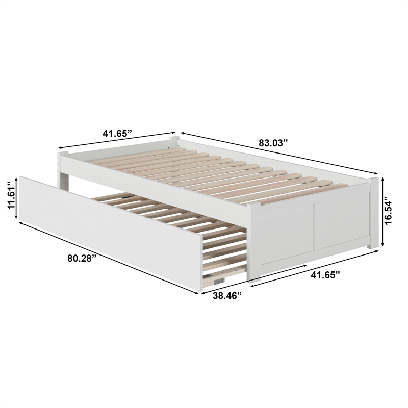 Bowery Hill Solid Wood White Twin XL Platform Panel Bed with Trundle