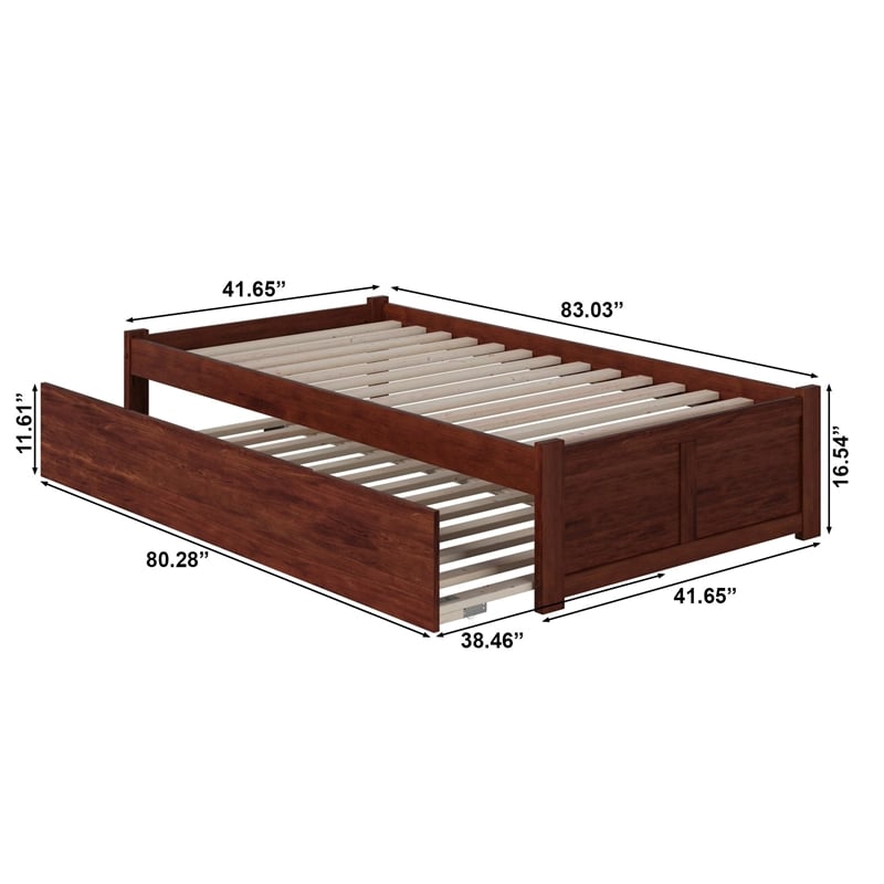 Bowery Hill Solid Wood Walnut Twin XL Platform Panel Bed Rectangular USB Charger 82.75