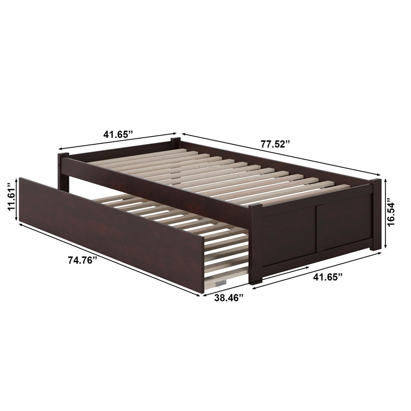 Bowery Hill Modern Wood Twin XL Platform Panel Bed with Trundle in Gray