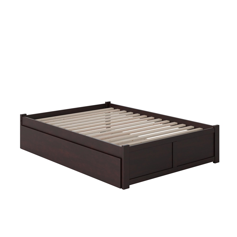 Bowery Hill Solid Wood Espresso Queen Platform Panel Bed with Trundle Minimalist Design 82.5