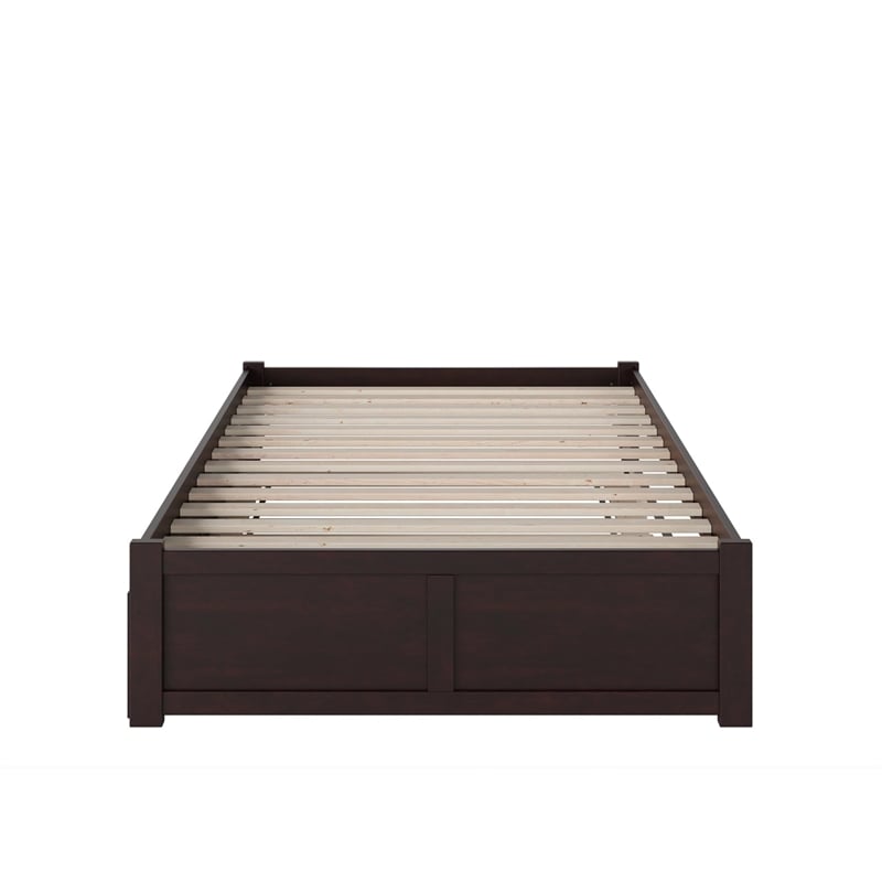 Bowery Hill Solid Wood Espresso Queen Platform Panel Bed with Trundle Minimalist Design 82.5
