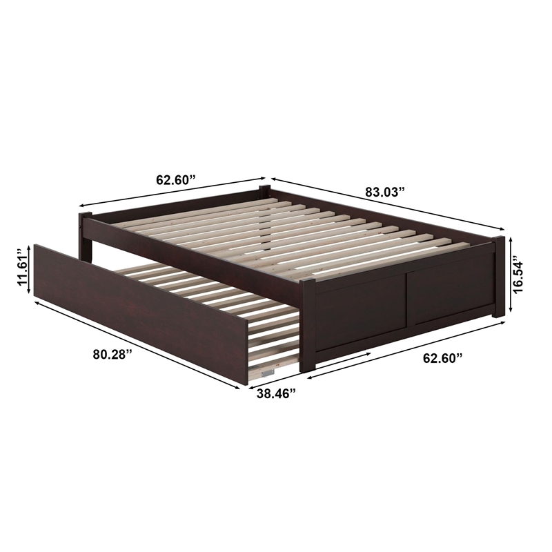 Bowery Hill Solid Wood Espresso Queen Platform Panel Bed with Trundle Minimalist Design 82.5