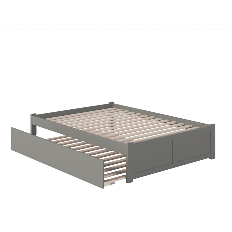 Bowery Hill Solid Wood Gray Queen Platform Panel Bed with Twin XL Trundle 83.03