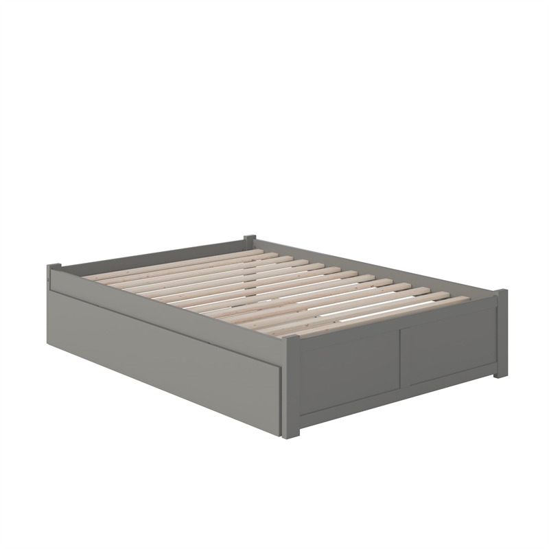 Bowery Hill Solid Wood Gray Queen Platform Panel Bed with Twin XL Trundle 83.03