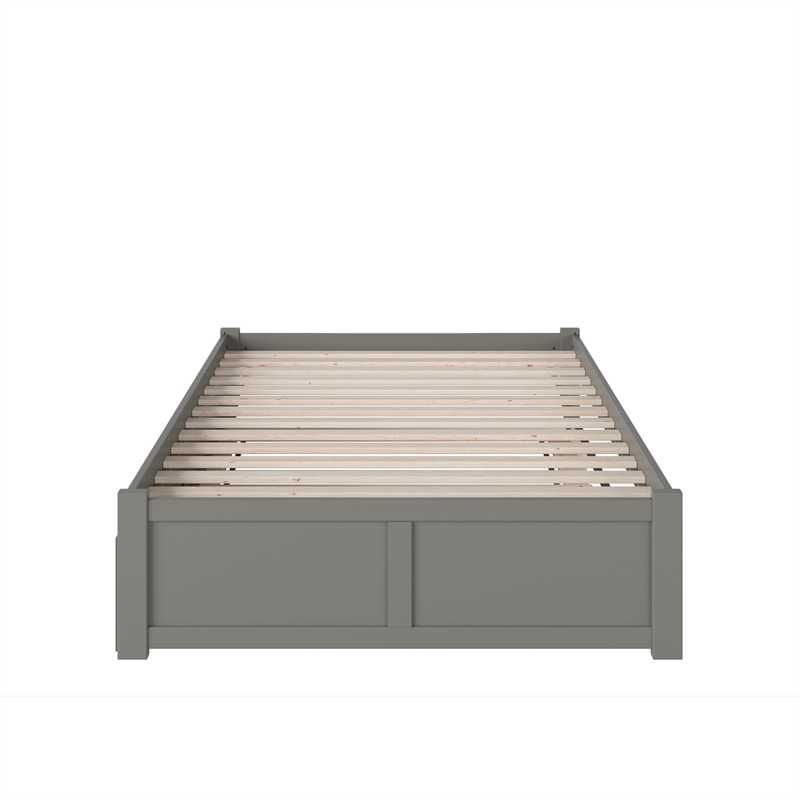 Bowery Hill Solid Wood Gray Queen Platform Panel Bed with Twin XL Trundle 83.03