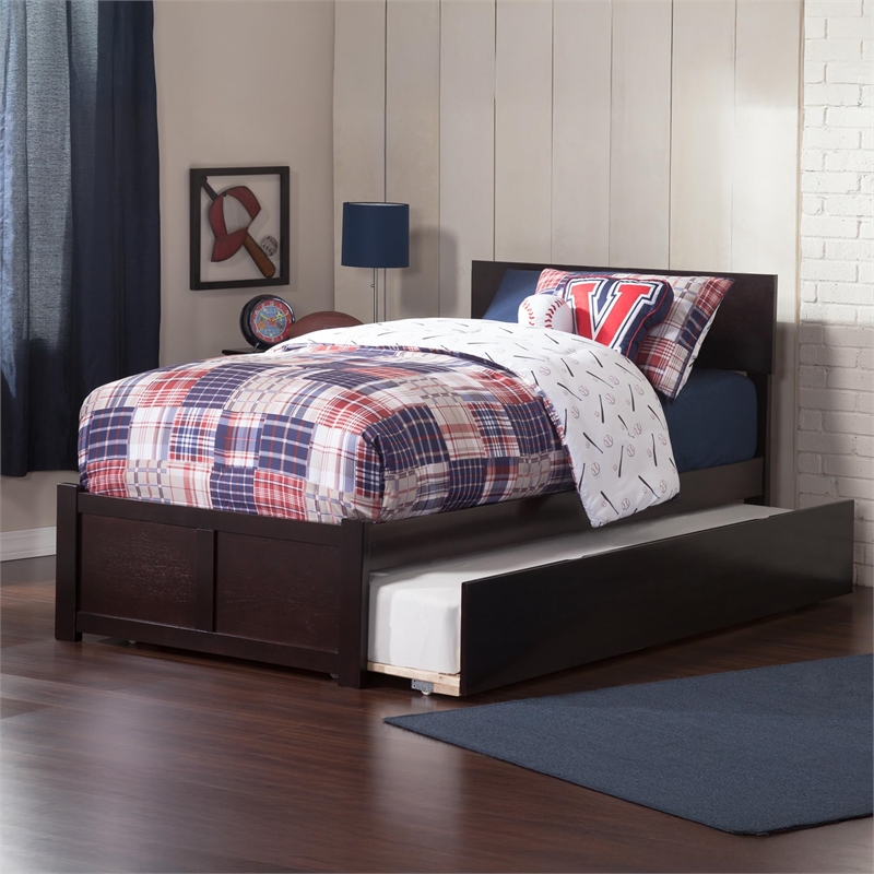 Bowery Hill Twin XL Platform Bed with Footboard & Twin XL Trundle in Espresso