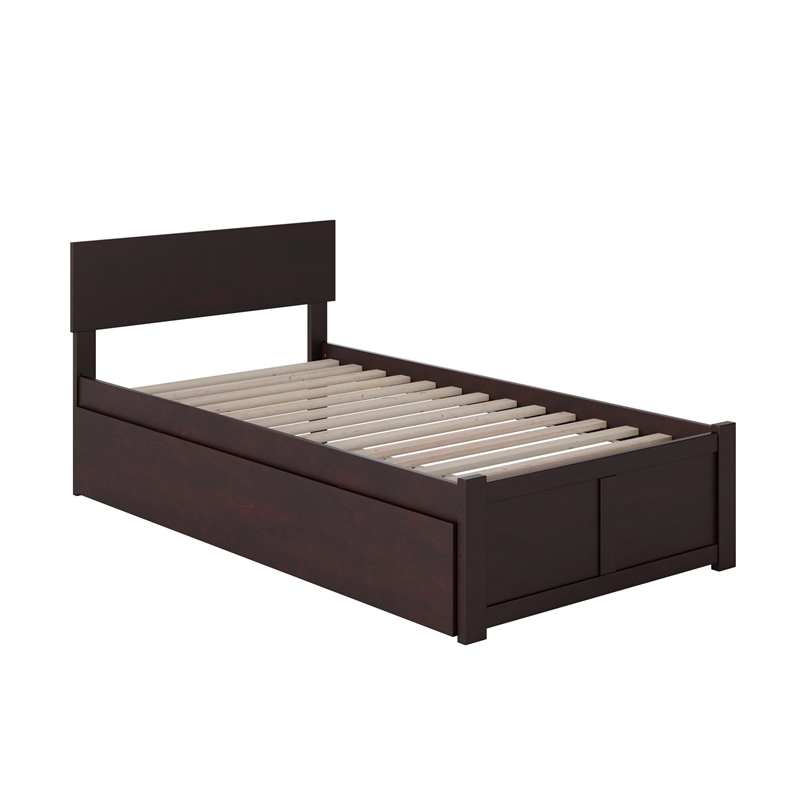 Bowery Hill Twin XL Platform Bed with Footboard & Twin XL Trundle in Espresso