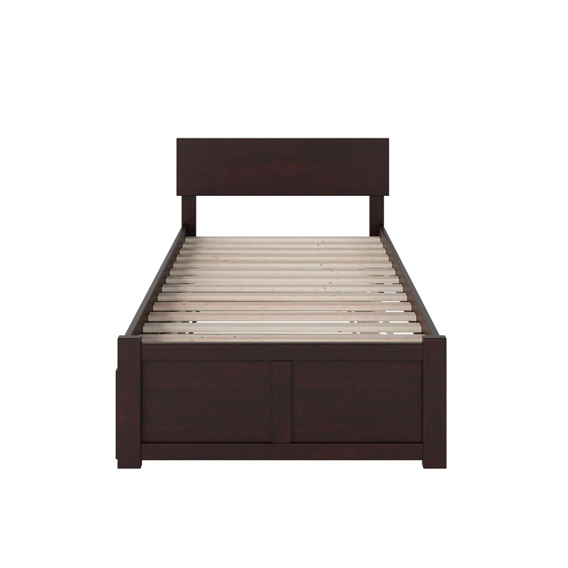 Bowery Hill Twin XL Platform Bed with Footboard & Twin XL Trundle in Espresso