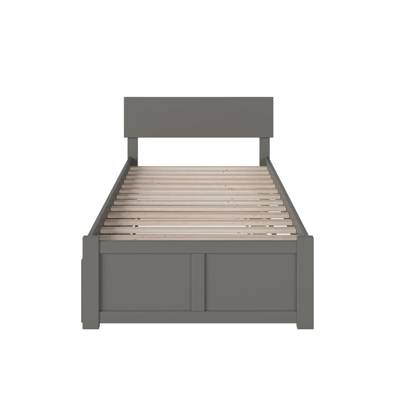 Bowery Hill Twin XL Wood Platform Bed with Footboard and Twin XL Trundle in Grey