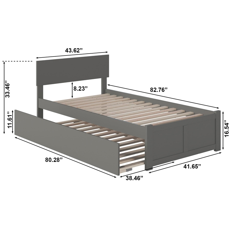 Bowery Hill Twin XL Wood Platform Bed with Footboard and Twin XL Trundle in Grey