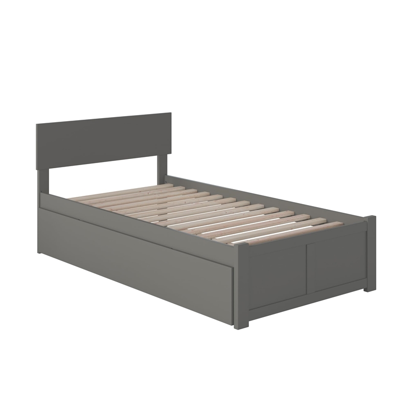 Bowery Hill Twin XL Wood Platform Bed with Footboard and Twin XL Trundle in Grey