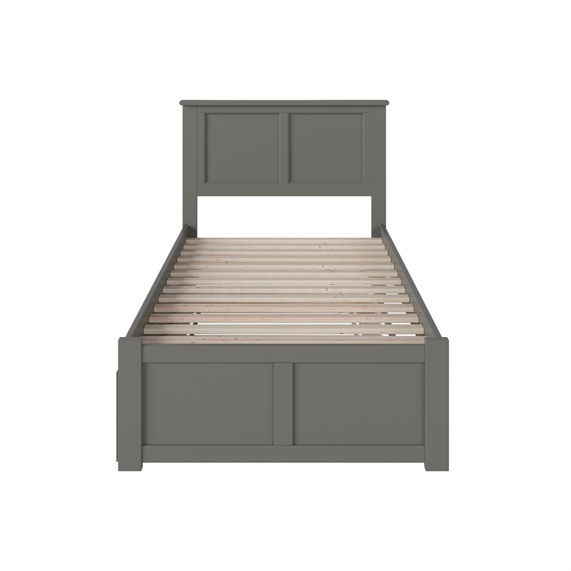 Bowery Hill Twin XL Wood Platform Bed with Footboard and Twin XL Trundle in Grey
