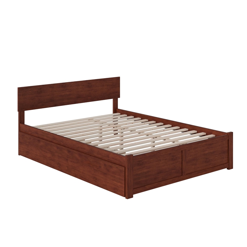 Bowery Hill Queen Wood Platform Bed with Footboard and Twin XL Trundle in Walnut