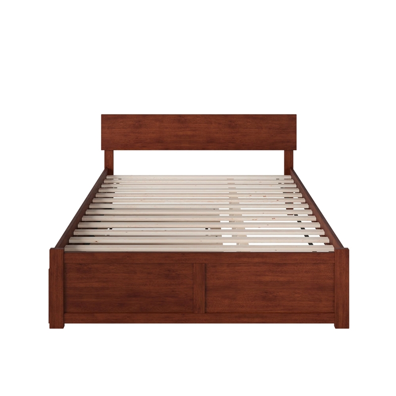 Bowery Hill Queen Wood Platform Bed with Footboard and Twin XL Trundle in Walnut