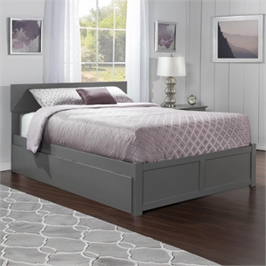 Bowery Hill Queen Wood Platform Bed with Footboard and Twin XL Trundle in Grey
