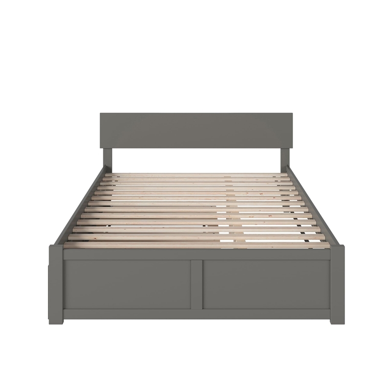Bowery Hill Queen Wood Platform Bed with Footboard and Twin XL Trundle in Grey