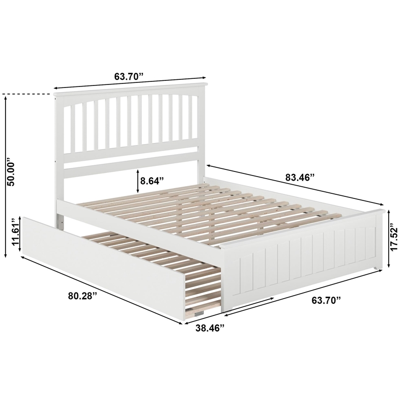 Bowery Hill Queen Platform Bed with Matching Footboard & Twin XL Trundle - White
