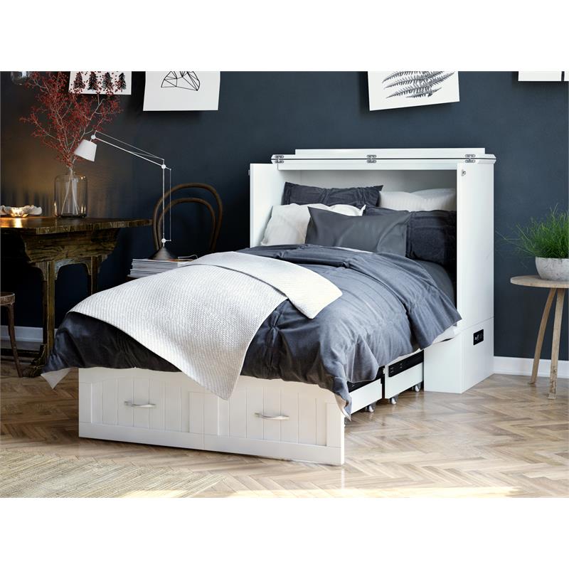 Bowery Hill Wood White Murphy Bed Twin XL Storage Charging Station 40.75