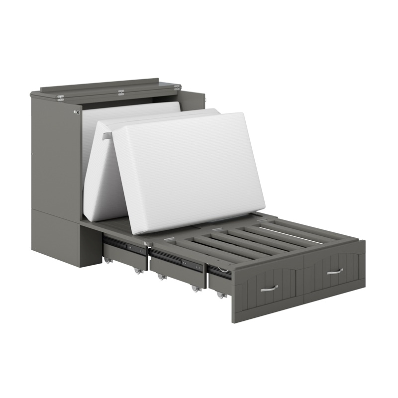 Bowery Hill Modern Wood Twin XL Murphy Bed Chest with Mattress in Gray