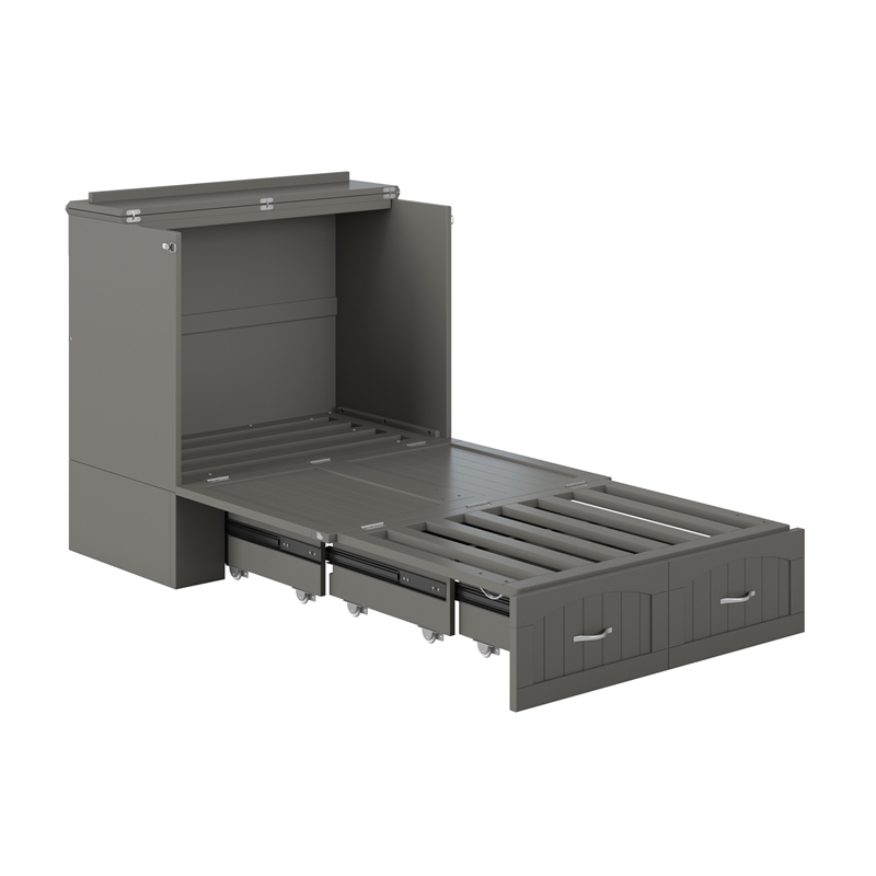 Bowery Hill Modern Wood Twin XL Murphy Bed Chest with Mattress in Gray